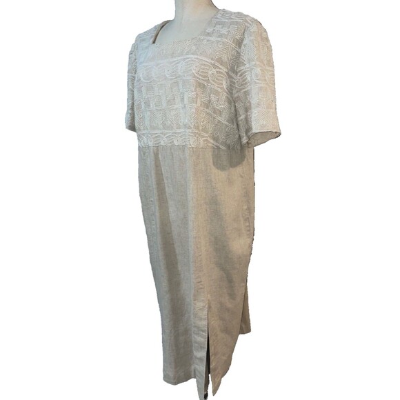 Jessica Howard Vintage Woman size 24 Linen Embroidered Midi Dress Square Neck - Picture 6 of 9